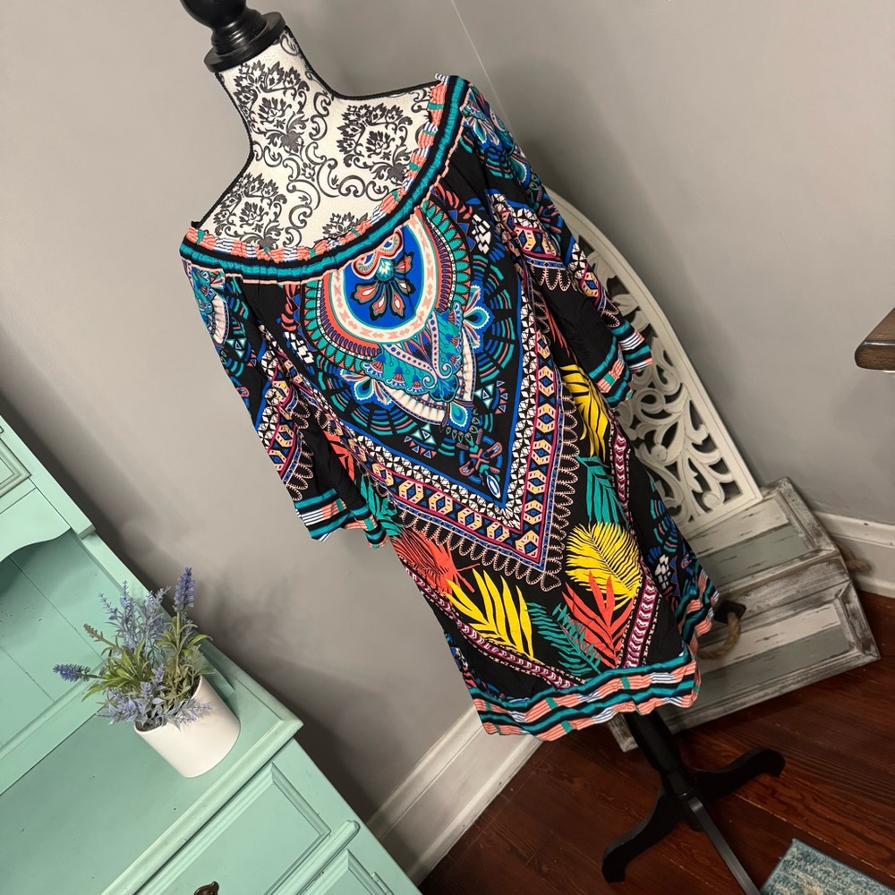 Free Market x Flying Tomato Tribal Off Shoulder Mini Dress Size Large Boho